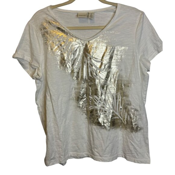 Chico's Blouse Women's Size Large Zenergy Metallic Feather Tshirt Chicos 2 - Picture 1 of 4
